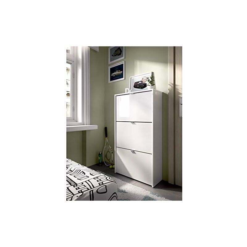 

Zapatero 3 puertas abatibles blanco brillo, Medidas: alto 113cm. ancho 61cm. fondo 25cm.