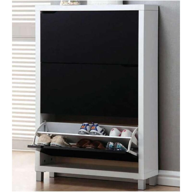 

Kitcloset - Zapatero 3 puertas kubox varios colores a elegir 79 cm(ancho) 119 cm(altura) 24 cm(fondo) Color BLANCO-NEGRO