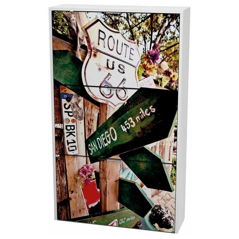 

Zapatero 3 Puertas Route 66 con Impresión Color Blanco Pasillo Entrada Recibidor Moderno 117x60x24 Cm