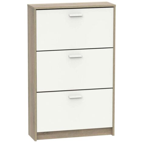 Zapatero 3 trampones Toledo en roble cambrian/blanco. 74cm(ancho) 119.5cm(altura) 25cm(fondo)