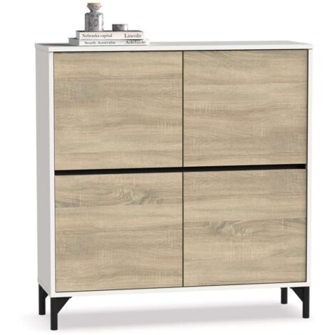 Zapatero 4 puertas Tokio en roble cambrian/blanco. 101cm(ancho) 96.5cm(altura) 33cm(fondo)