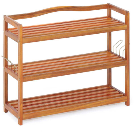 Zapatero 74 x 26 x 62 cm capacidad 18 pares diseño moderno en madera de acacia marrón rojiza 200014796