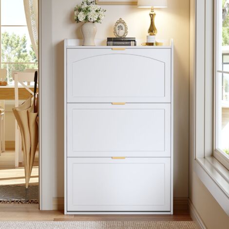 Zapatero - 76 x 23 x 118 cm - 3 compartimentos - para recibidor - Blanco
