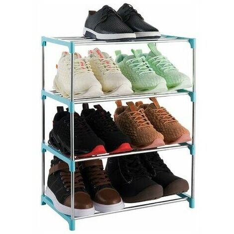 Zapatero apilable de 4 niveles, ligero para entrada, pasillo y armario (azul)