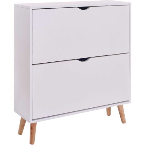 Zapatero Blanco 2 Trampones Fiano Nórdico Moderno Mueble Recibidor Entrada Pasillo 80x92x24 cm