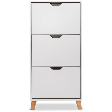 FRANKYSTAR Zapatero blanco de dise�onrdico con 3 estantes con pies de madera de pino