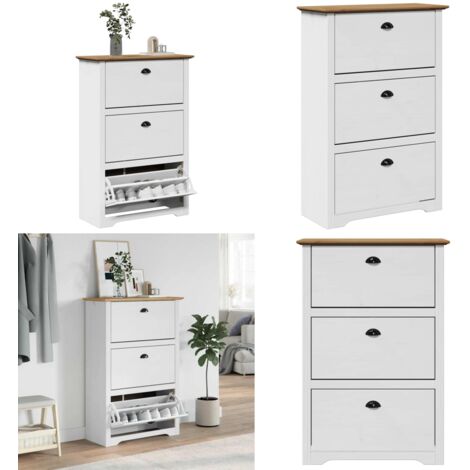 Zapatero BODO blanco y marrón 80x35x118 cm - Almacenamiento de zapatos - Madera de pino