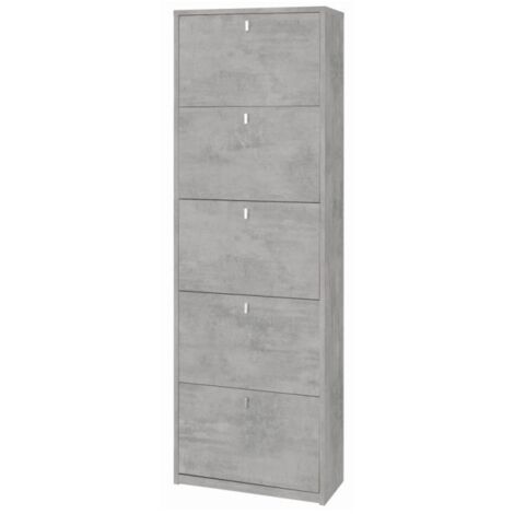 Zapatero compacto ahorrador de espacio con cinco puertas Beton Cemento 63x29x h190 cm