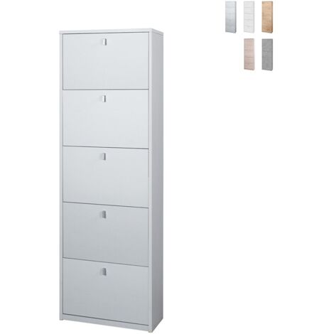 Zapatero compacto compacto con cinco puertas Blanco ceniza 63x29x h190 cm