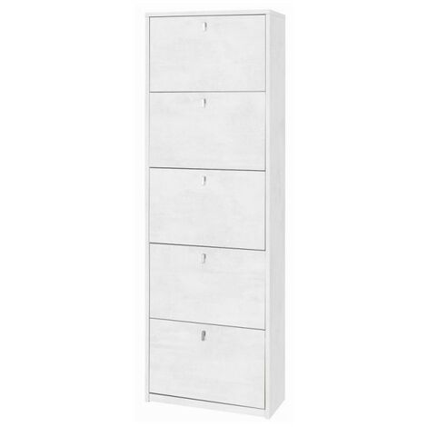 Zapatero compacto compacto con cinco puertas en Ossido White 63x29x h190 cm