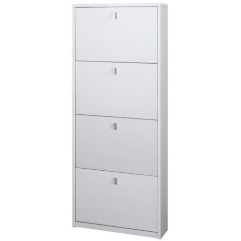 Zapatero compacto compacto con cuatro puertas Ash White 63x18x h154 cm