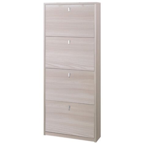 Zapatero compacto con cuatro puertas Light Elm 63x18x h154 cm que ahorra espacio