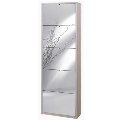 Zapatero compacto que ahorra espacio con cinco puertas de espejo Elm Light 63x29x h190 cm