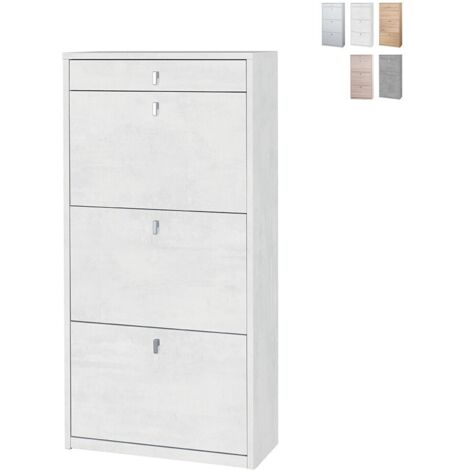 Zapatero compacto que ahorra espacio con tres puertas y un cajón Blanco óxido 63x29x h127 cm