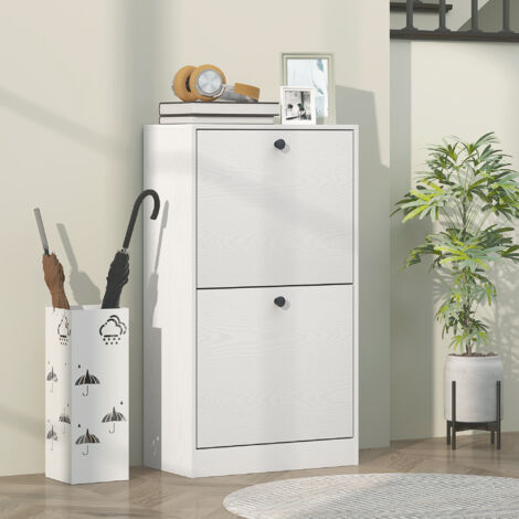 Zapatero con 2 Cajones Abatibles Estantes Ajustables para Pasillos y Espacios Pequeños 47x26x85 cm Blanco Veteado