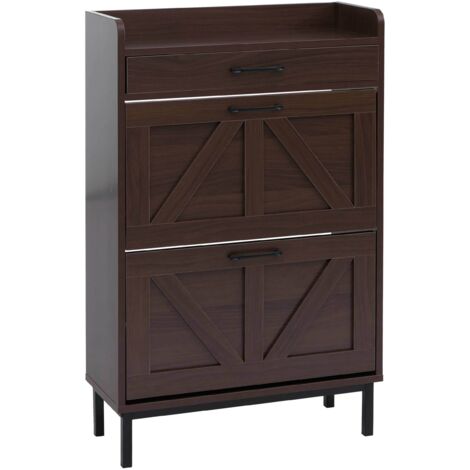 Zapatero con 2 cajones abatibles y balda 95x60x24 cm MDF acabado nogal 040008856