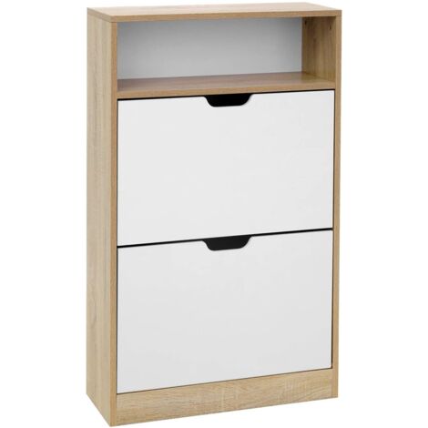 Zapatero con 2 puertas zapatero de 3 niveles panel de melamina fácil de limpiar 60 x 24 x 102 cm color blanco y madera 120000662