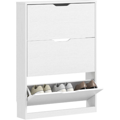 Zapatero con 3 cajones abatibles, con capacidad para hasta 12 pares de zapatos, fabricado en aglomerado, 80 x 17 x 108 cm, blanco.