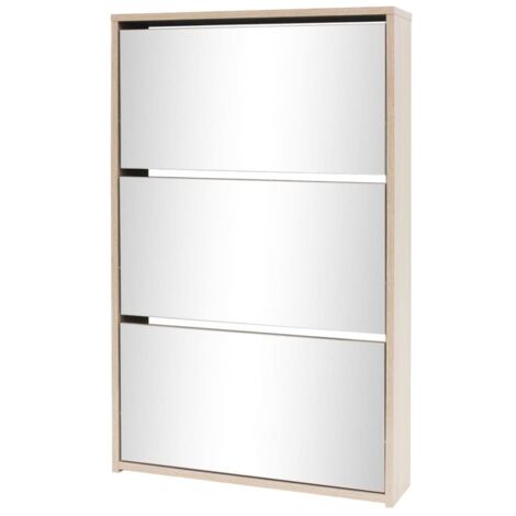 Zapatero con 3 estantes con espejo 63 x 17 x 102,5 cm Roble marrón 020043384