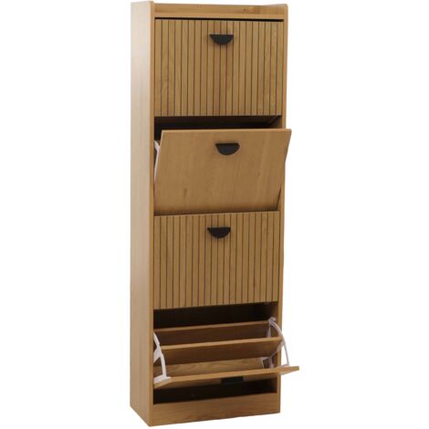 Zapatero con 4 compartimentos basculantes 148 x 50 x 24 cm MDF recubierto de melamina y metal con acabado madera natural 040009184