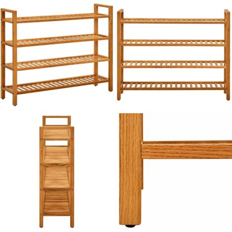 Zapatero con 4 estantes madera maciza de roble 100x27x80 cm - Estantes para zapatos - Organizador de zapatos