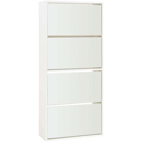 Zapatero con 4 puertas abatibles 134 x 60 x 24 cm con espejo blanco 030010116