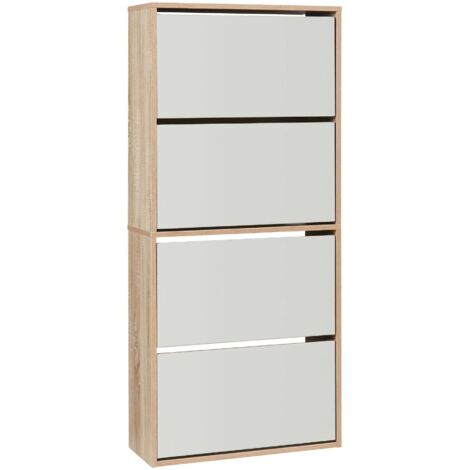 Zapatero con 4 puertas abatibles y espejo efecto roble beige 030010117