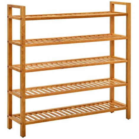 Zapatero con 5 estantes madera maciza de roble 100x27x100 cm
