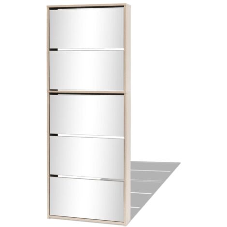 Zapatero con 5 estantes y espejo 63 x 17 x 169,5 cm Roble marrón 020043397