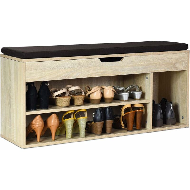 

Zapatero con Asiento Banco de Zapatos Almacenamiento Taburete Acolchado en Pasillo Natural