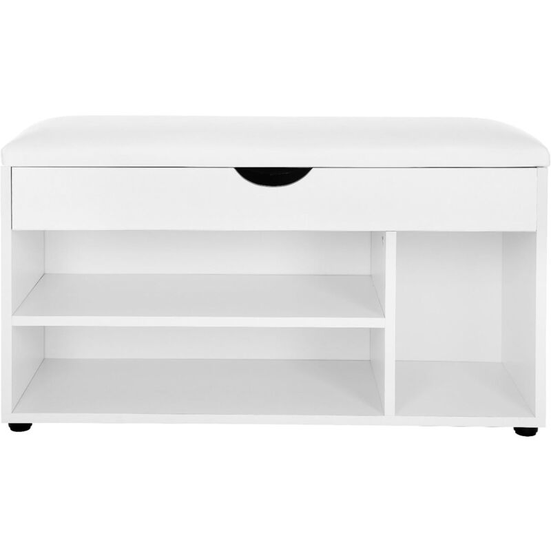 

Songmics - Zapatero con asiento Banco zapatero con cojín acolchado Armario zapatero con 2 estantes para Entrada Pasillo Carga máxima de 150kg Blanco