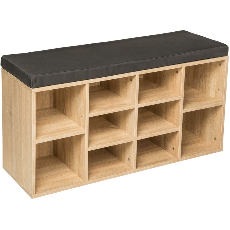 

Zapatero con banco - mueble zapatero de madera, baldas encajables ajustables con asiento acolchado, estructura para guardar zapatos - gris