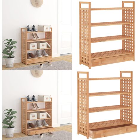 Zapatero con cajón madera maciza nogal 70x27x81 cm - Almacenamiento de zapatos - Cajón para zapatos