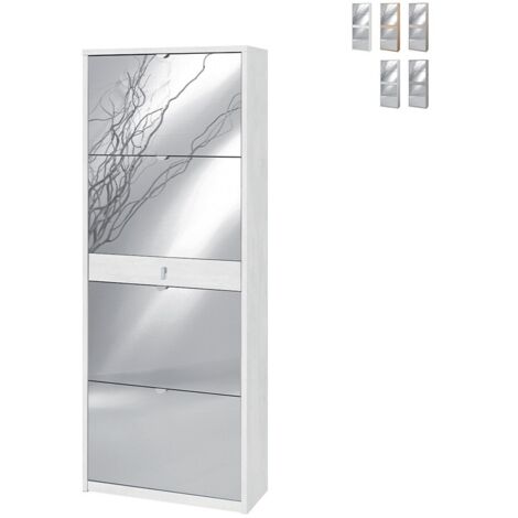 Zapatero con cuatro puertas de espejo y un cajón en Óxido Blanco 63x29x h164 cm