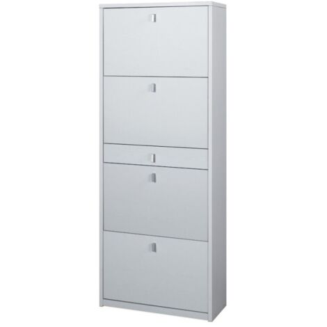 Zapatero con cuatro puertas y un cajón Fresno Blanco 63x29x h164 cm