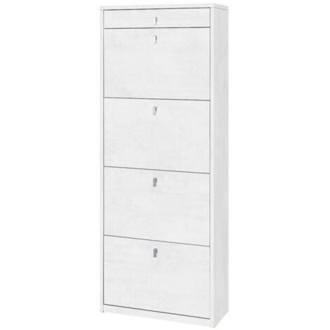 Zapatero con cuatro puertas y un cajón superior en Ossido White 63x29x h164 cm