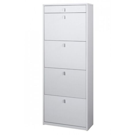 Zapatero con cuatro puertas y un cajón superior Fresno Blanco 63x29x h164 cm