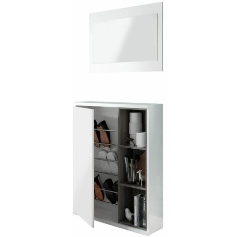 Mueble para zapatos Dcozzol, Zapatero alto con 1 puerta, zapatero moderno,  Armario de entrada con espejo, 50x22h180 cm, Blanco