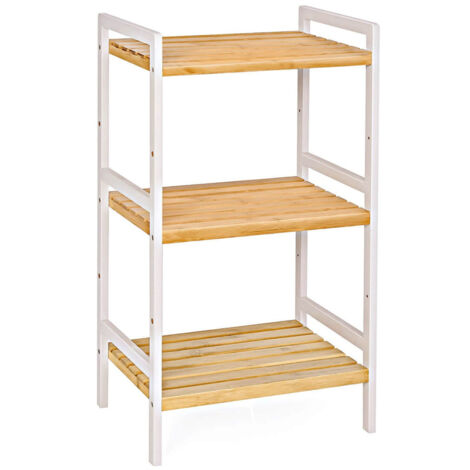 Zapatero de 3 niveles de bambú natural con estructura blanca 80 cm 120002872