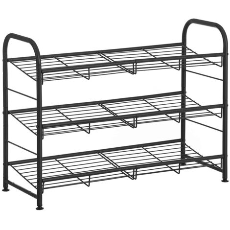 Zapatero de 3 niveles Estante de almacenamiento apilable hasta 12 pares Metal 68 5 x 27 5 x 49 5 cm para tacones altos Zapatillas Zapatillas de entrada Negro LMR066B01 120002630