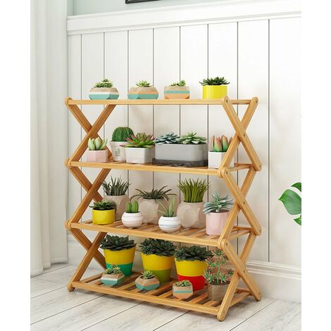 Zapatero de 4 niveles, zapatero de bambú plegable, adecuado para el hogar, sala de estar, balcón de 60 cm de longitud