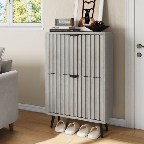 Zapatero de 60 cm con 2 cajones abatibles que ahorran espacio, MDF/paneles, gris