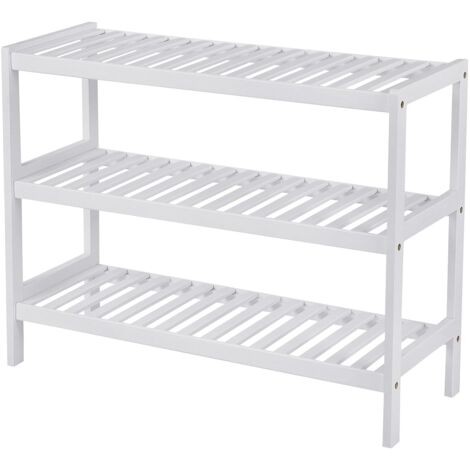 Zapatero de bambú Estantería para Zapatos Organizador Multifuncional 3 Niveles Estantes 70 x 25 x 55 cm Color Blanco - Blanco