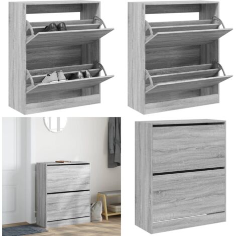 Zapatero de madera de ingeniería gris Sonoma 80x34x96,5 cm - Armario para zapatos - Almacenamiento de zapatos