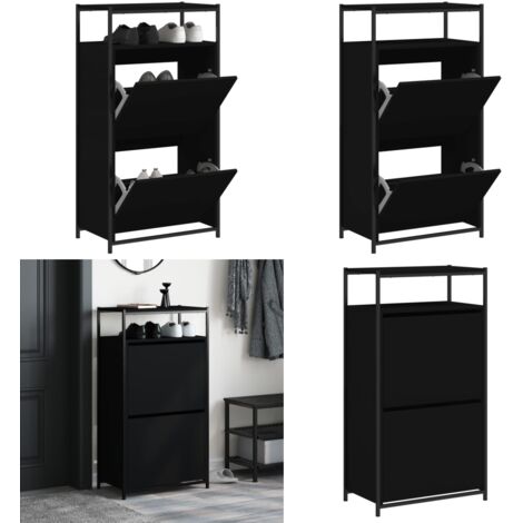 Zapatero de madera de ingeniería negro 60x34x112 cm - Armario de zapatos - Almacenamiento de zapatos