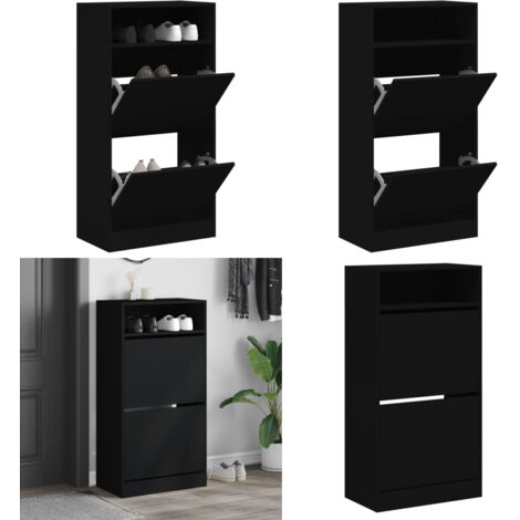 Zapatero de madera de ingeniería negro 60x34x116 cm - Armario de zapatos - Almacenamiento de zapatos