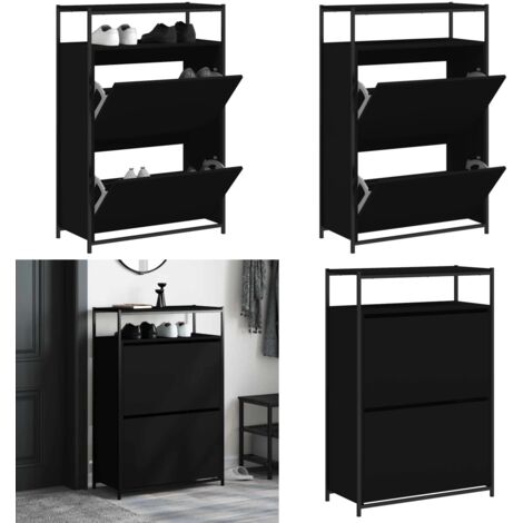 Zapatero de madera de ingeniería negro 75x34x112 cm - Armario de zapatos - Almacenamiento de zapatos