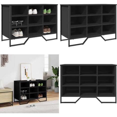 Zapatero de madera de ingeniería negro 90x38x61,5 cm - Zapatero negro - Almacenamiento de zapatos