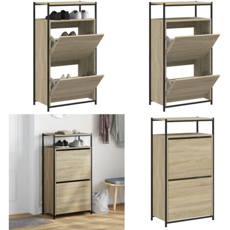 Zapatero de madera de ingeniería roble Sonoma 60x34x112 cm - Armario de zapatos - Almacenamiento de zapatos