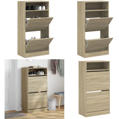 Zapatero de madera de ingeniería roble Sonoma 60x34x116 cm - Armario de zapatos - Almacenamiento de zapatos